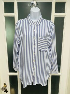 grand & greene Light Blue and White Vertical Stripe Button-Up Shirt